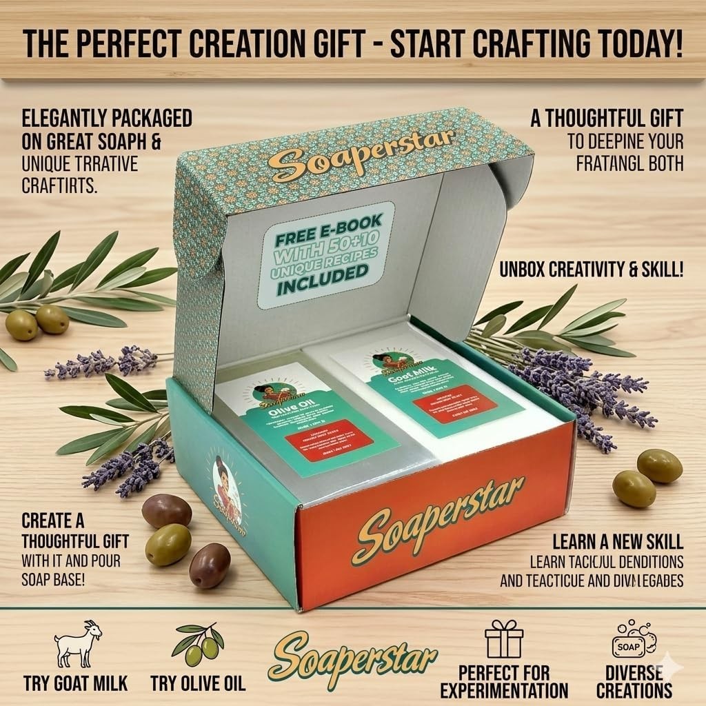 Olive Oil & Goat Milk Melt and Pour Soap Base Kit with Free 50+10 Exclusive S…