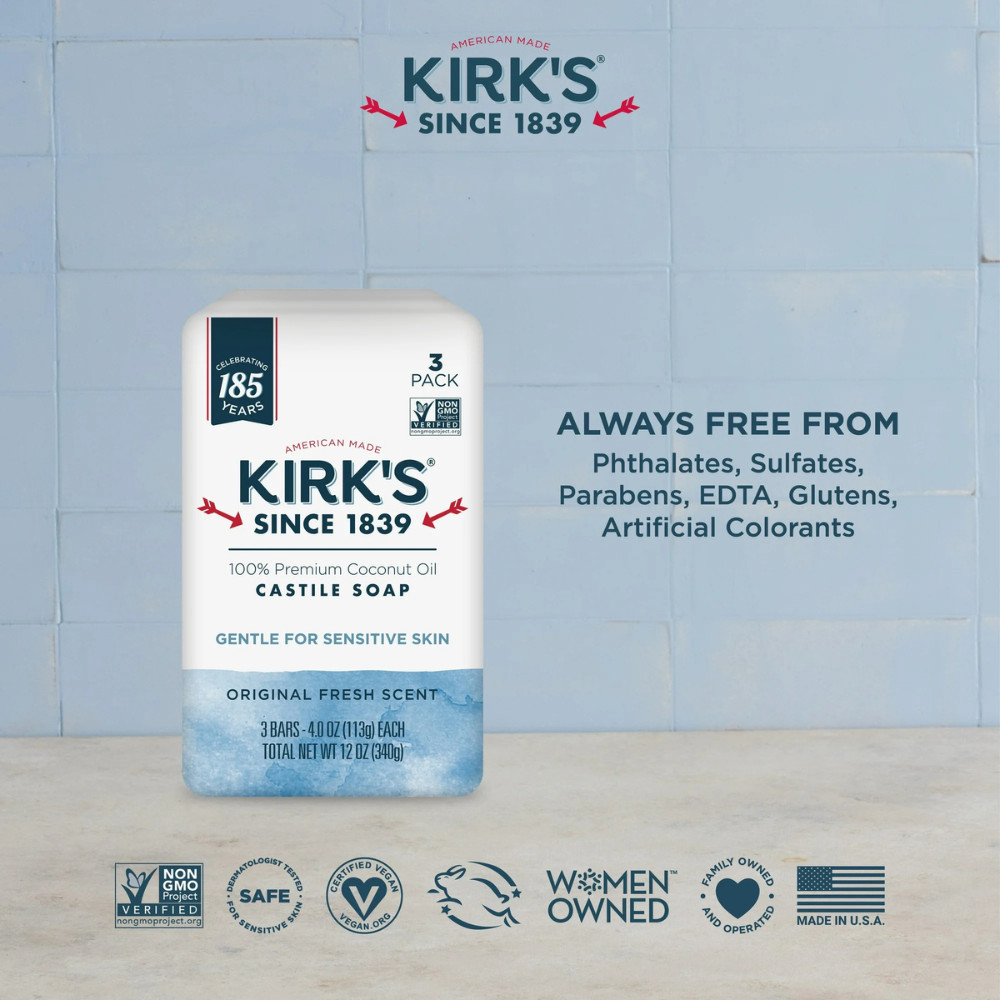 (16 Pack) Kirk’s Original Fresh Scent Gentle Castile Soap Simple, Gentle, Clean