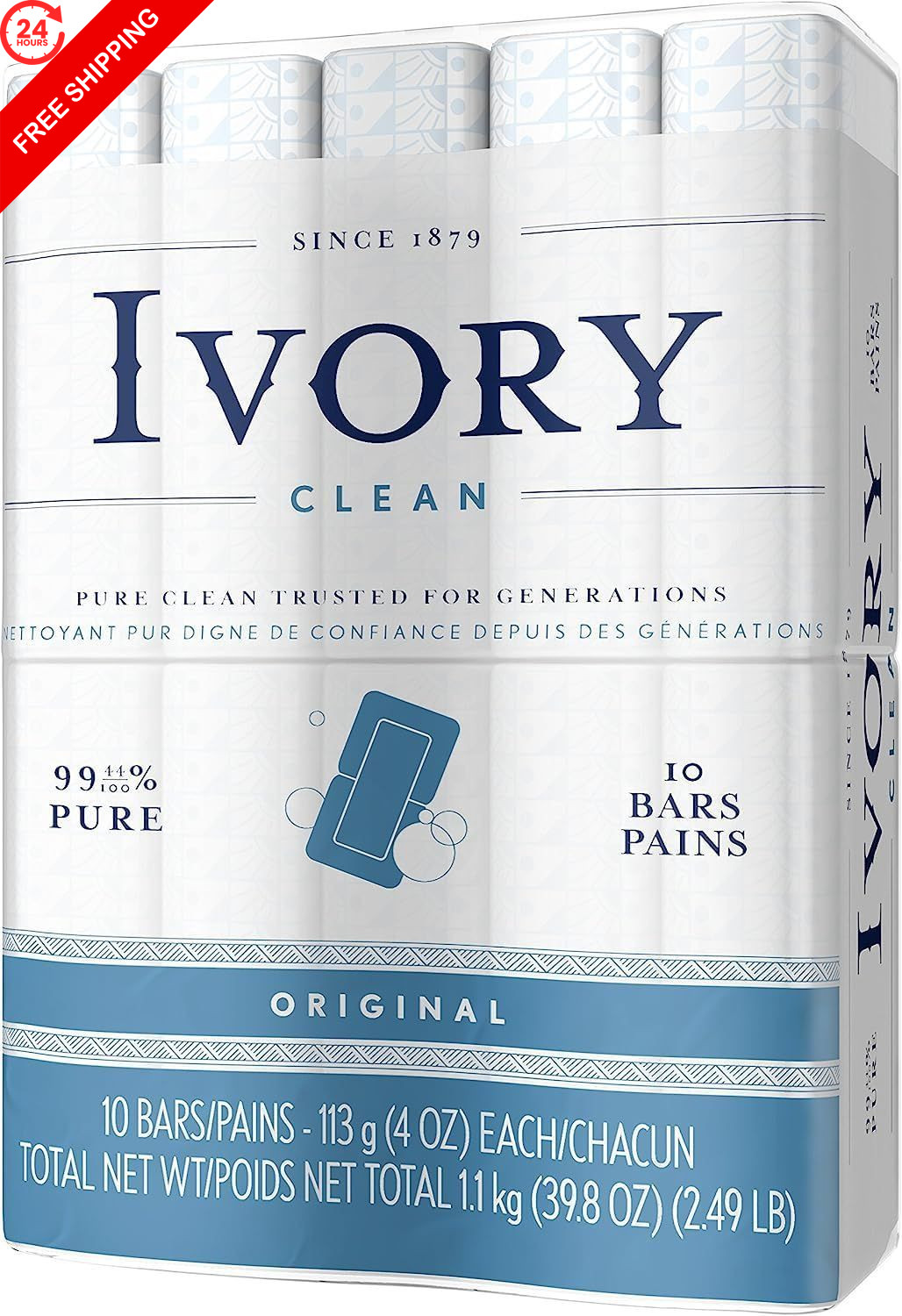 Ivory Gentle Bath Bar Soap, Designed for Whole 10 Ounce (Pack of 1), White