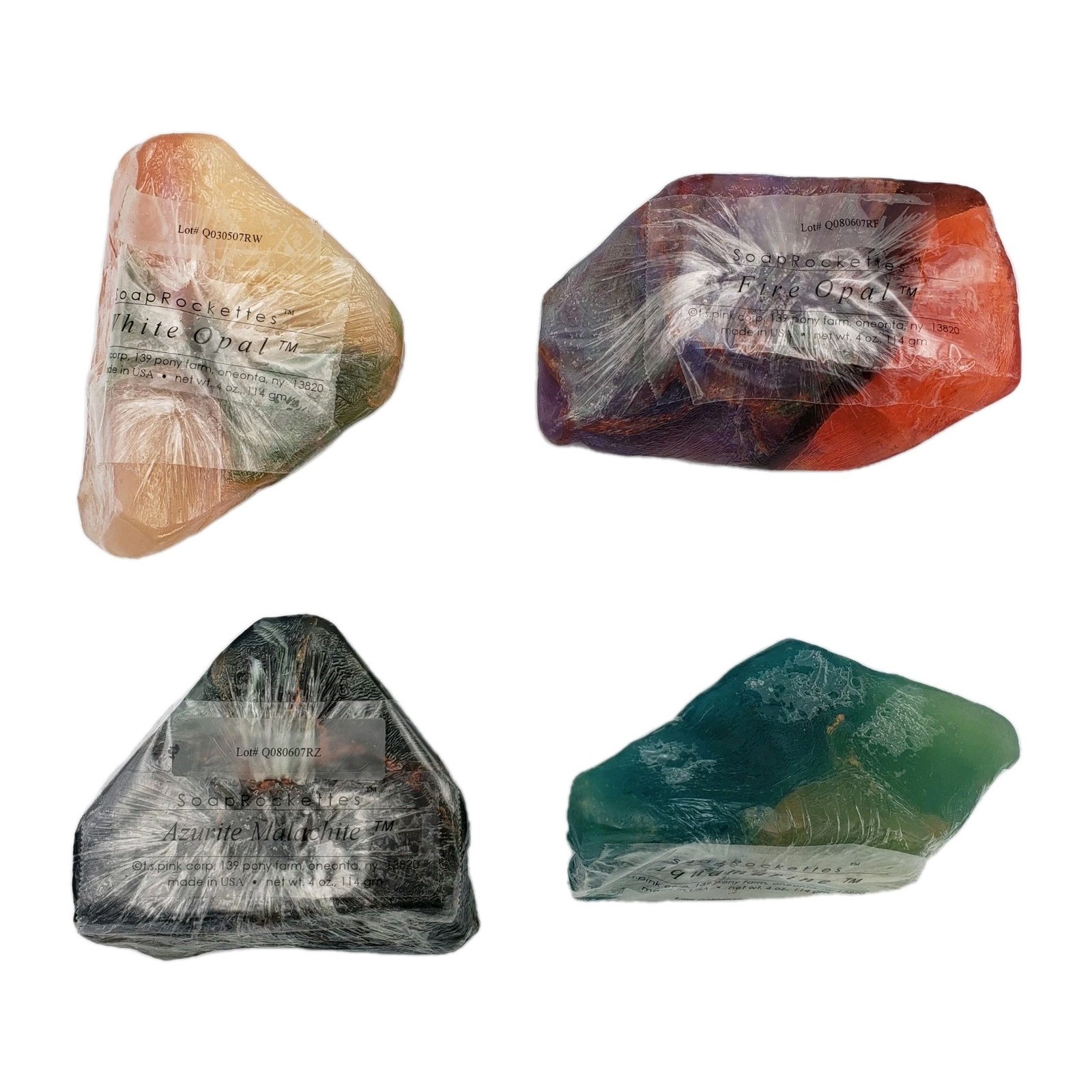 4 Rockettes Soaps 4oz USA Aquamarine Fire Opal Malachite Gems T.S. Pink Lot