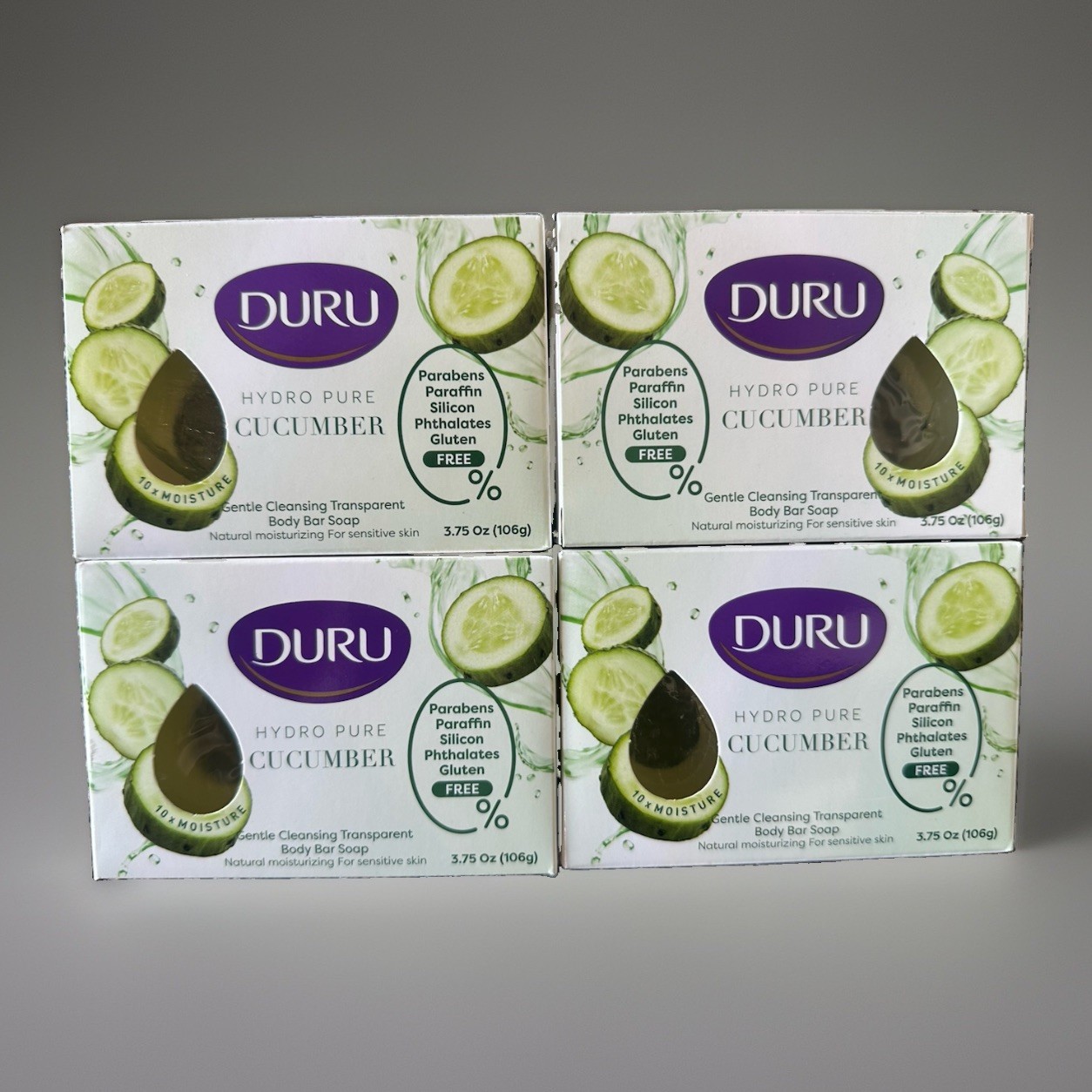 4 Pack Duru Hydro Pure Cucumber Transparent Body Bar Soap 3.75 oz Sensitive Skin