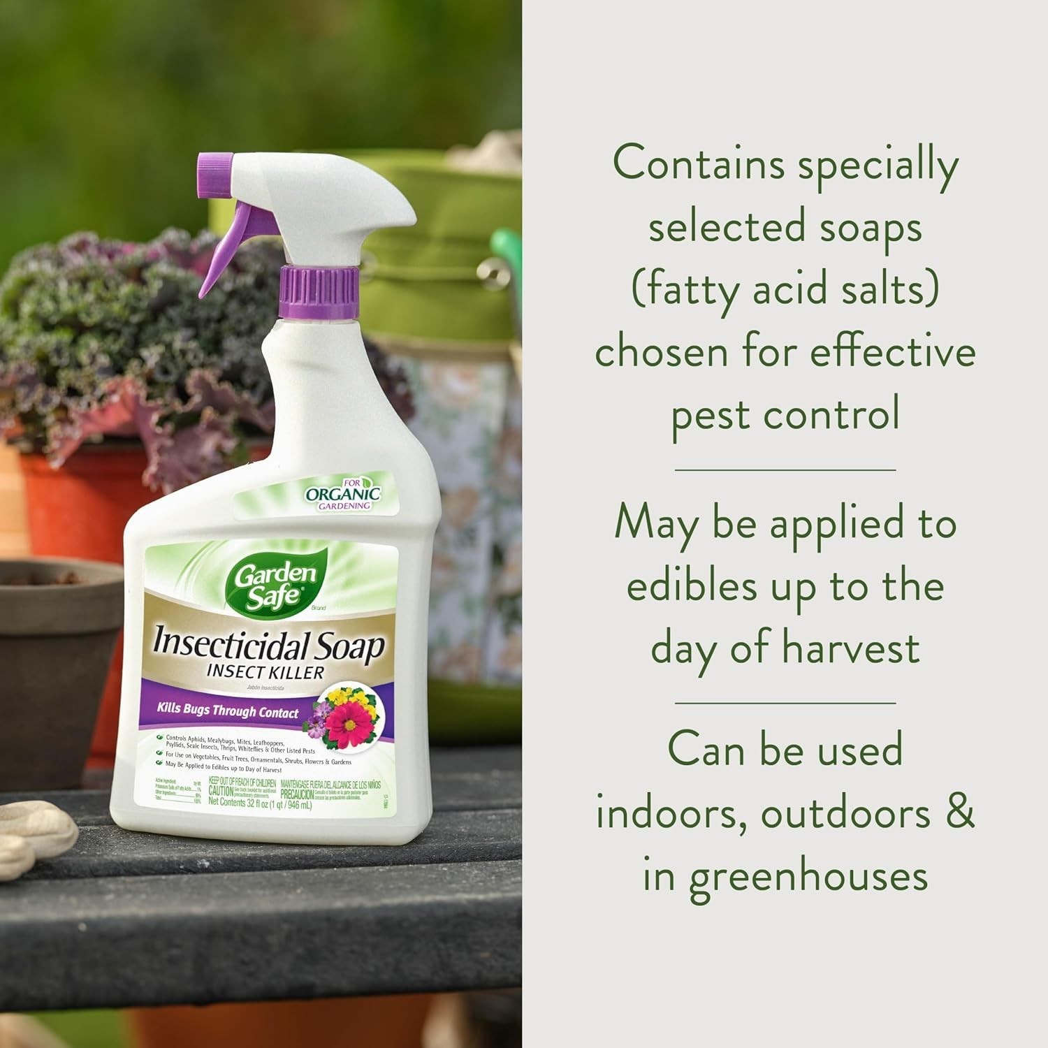 Environmentally Friendly 32 fl oz Insecticidal Soap for Indoor/Outdoor Gardens
