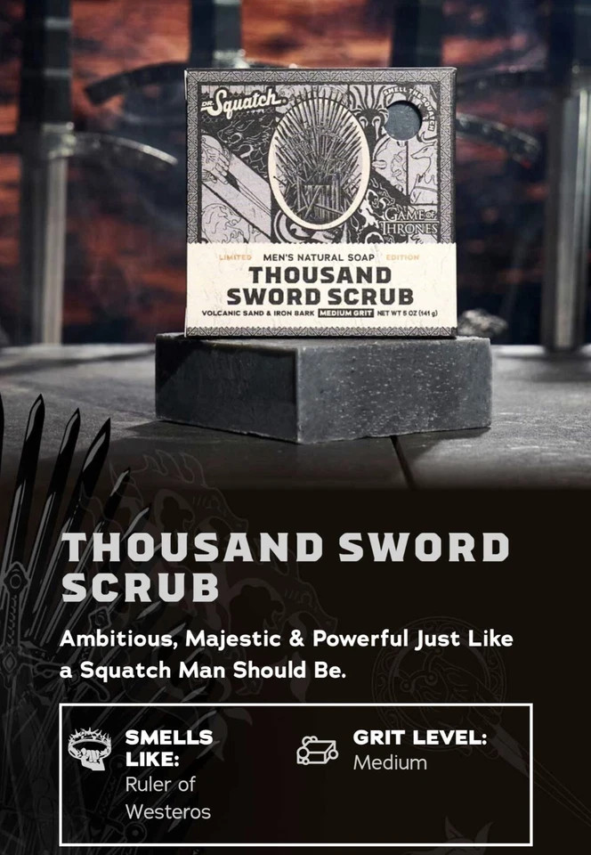 NIB~ Dr Squatch Game of Thrones Thousand Sword Scrub 5 oz Natural Bar Soap Men’s