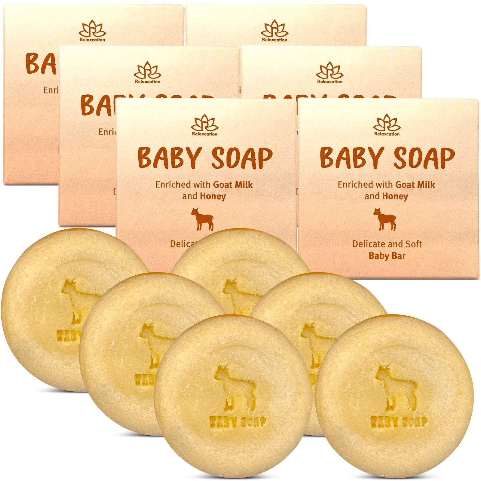 Relaxcation Baby Soap Bars with Goat Milk and Honey-Handmade in USA – Pack of 6