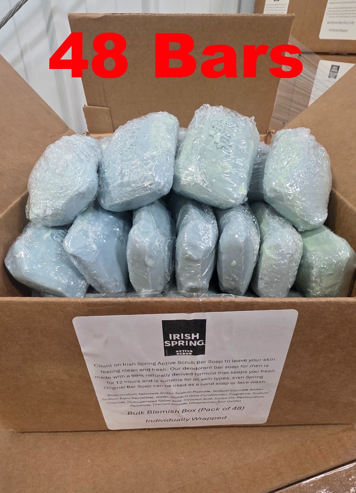 48x Irish Spring Original Active Scrub Bar Soap 4oz NO Flaxseed (Lot of 48 Bars)