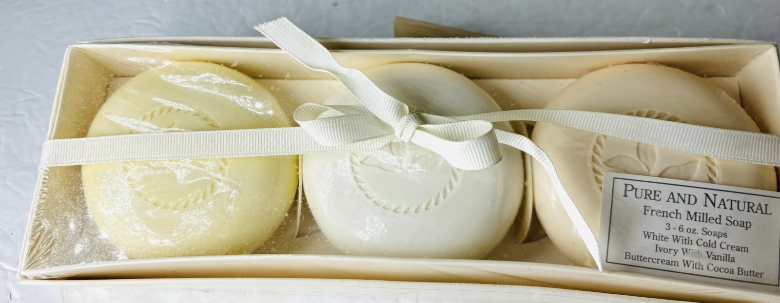 SOAP – PURE AND NATURAL “FRENCH MILLED SOAP” – SET OF 3 – 6 OZ. BARS NEW IN BOX!