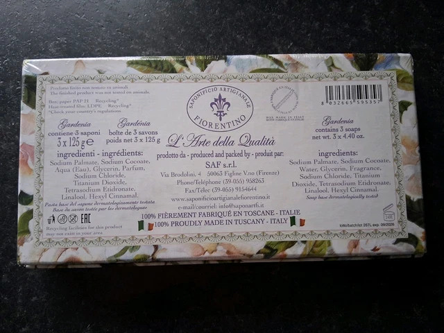 2-Pack Saponificio ~ Gardenia Scented Bar Soap from Italy 6 bars 4.40 oz Each