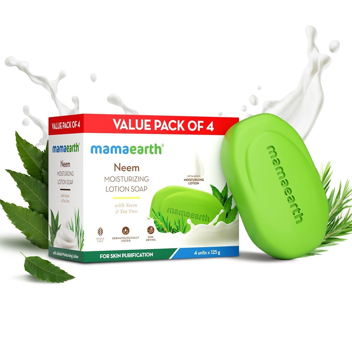 Mamaearth Neem Soap 125g x4 Tea Tree Purifying Grade 1 Bar Deep Clean Free Ship
