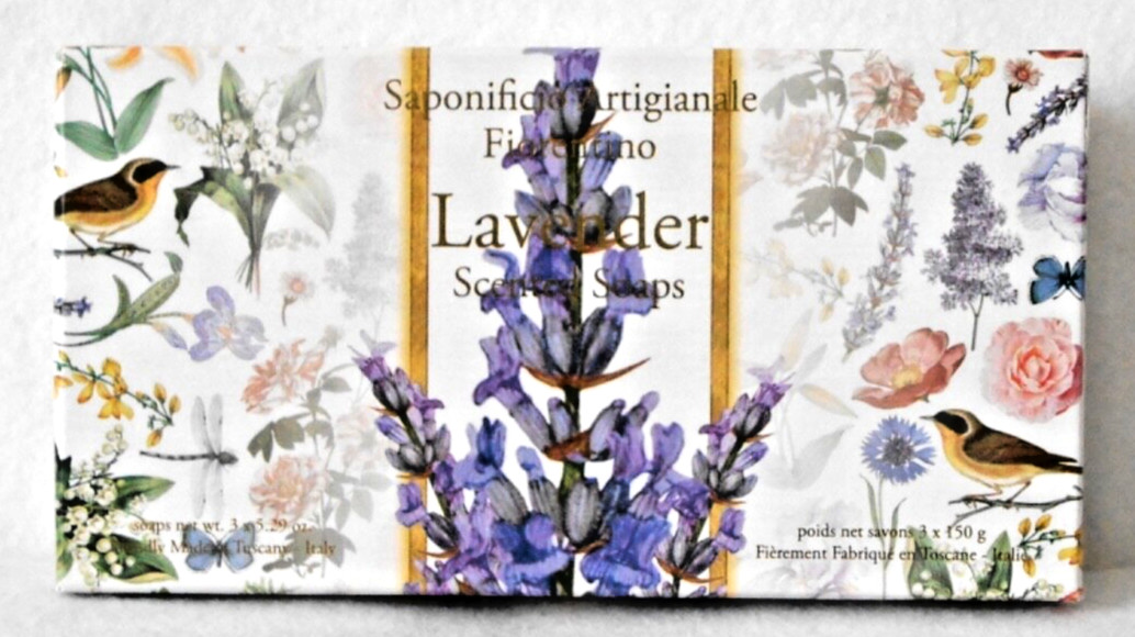 SAPONIFICIO ARTIGIANALE “LAVENDER” SCENTED SOAP – SET OF 3 (5.29 OZ EACH) – NEW