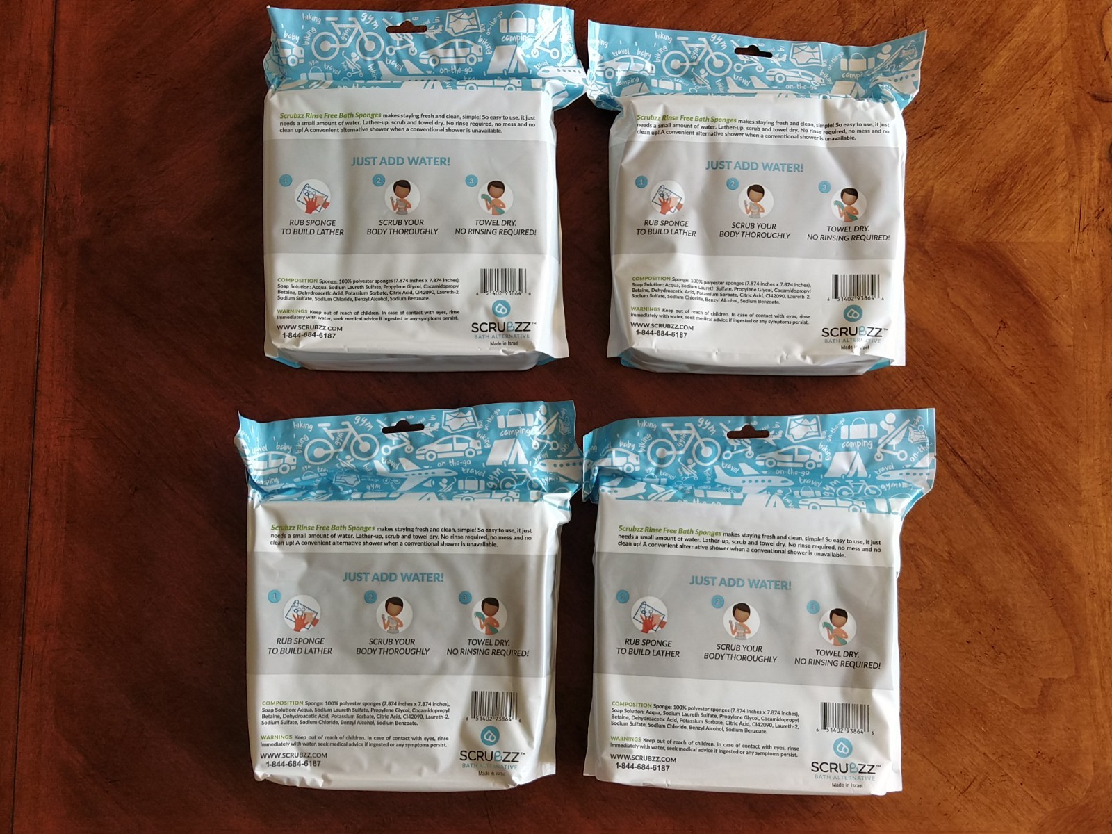 Scrubzz Disposable Rinse Free Bathing Wipes- All-in-1 Single Use-4 X 25=100