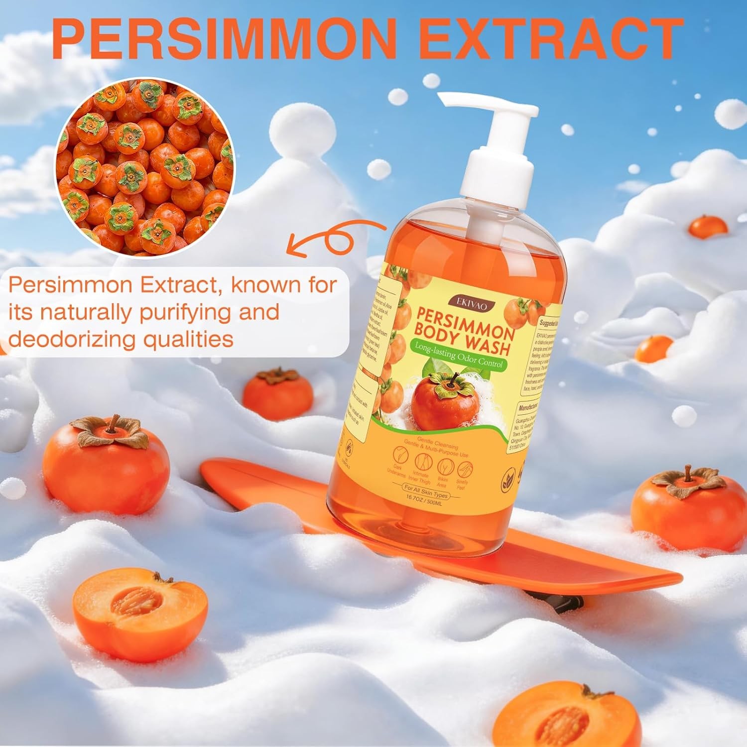 Persimmon Body Wash for Odor Control, Natural Deodorizing Persimmon Soap for Old