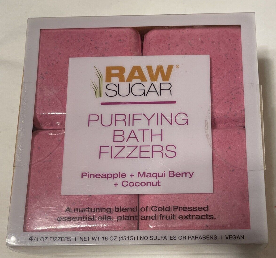 Raw Sugar Cube Bath Fizzers Pineapple, Maqui Berry, Coconut 4 – 4 Oz Cubes Vegan