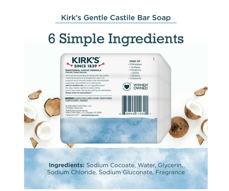( 2 PACK ) Kirk’s Original Fresh Scent Gentle Castile Soap – 4 Ct Pack.