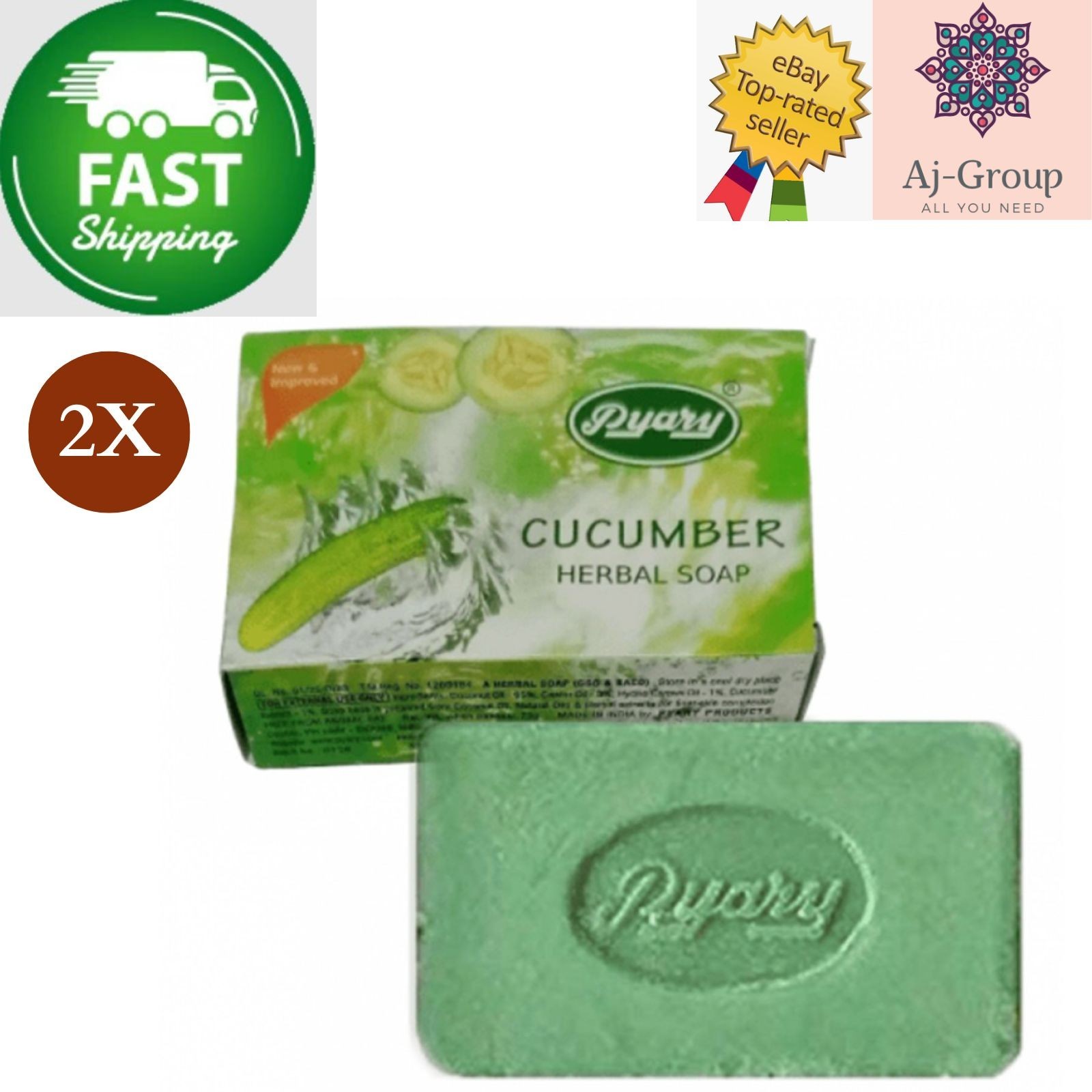 2 X Indian Pyary Cucumber Herbal Soap – 75g Hand Made ⭐FAST SHIPPING⭐