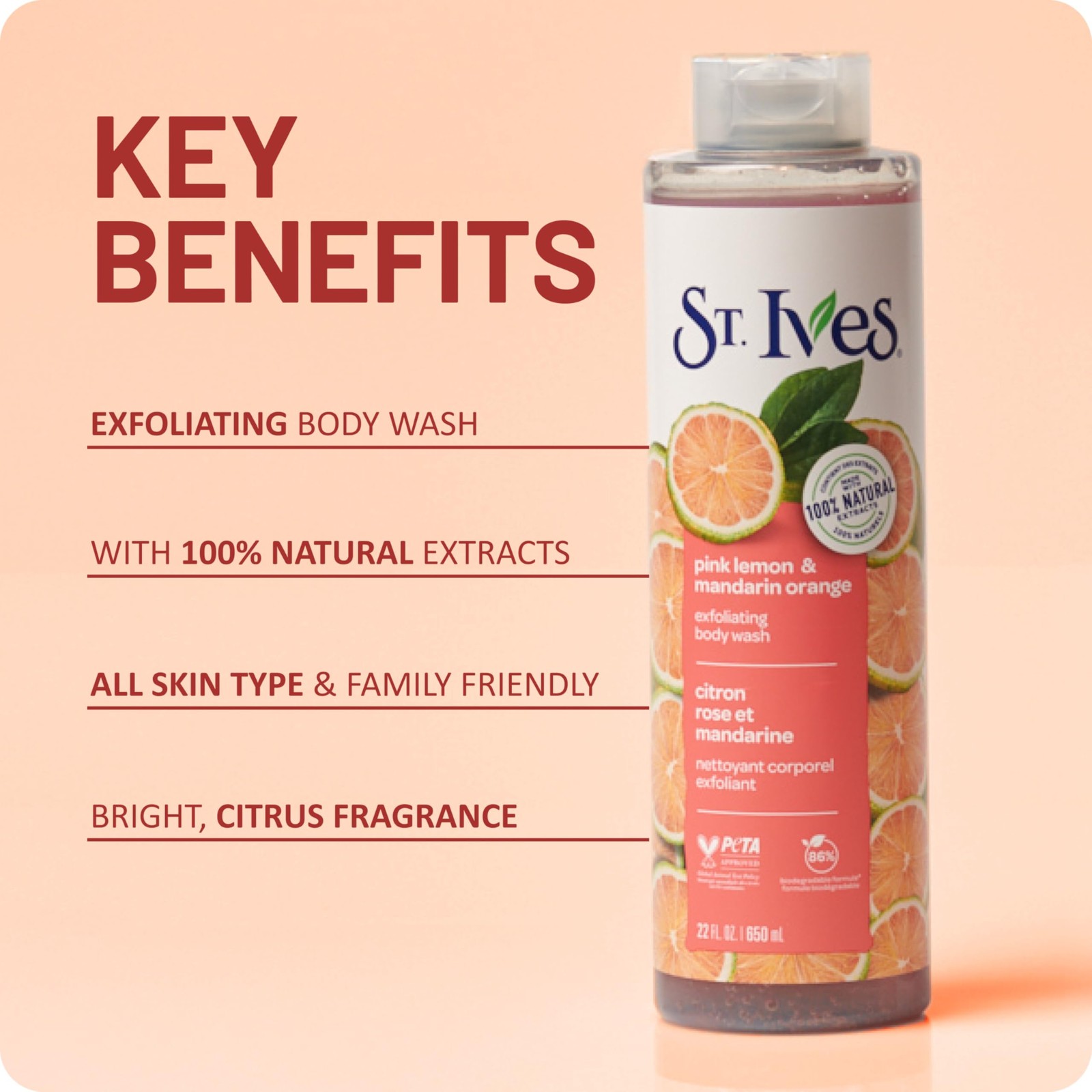 St. Ives Body Wash Pink Lemon and Mandarin 22 Fl Oz (Pack of 1), No Color