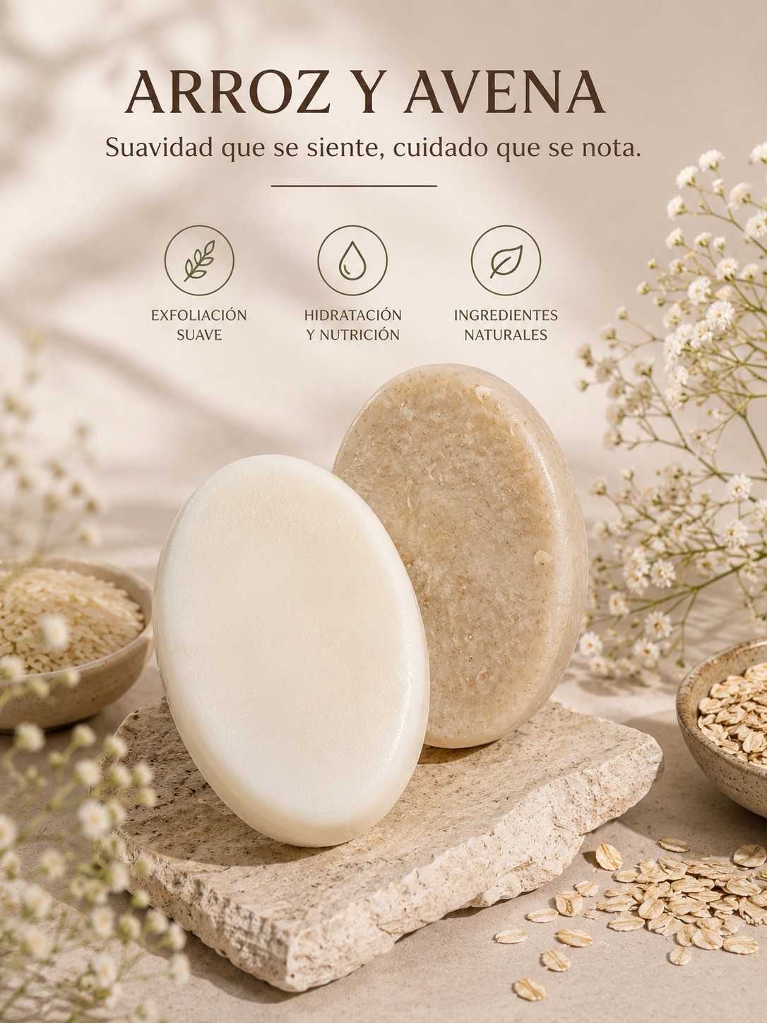 Arroz y Avena Body Bar Soap Rice & Oatmeal Exfoliating Oval Speckled Beige