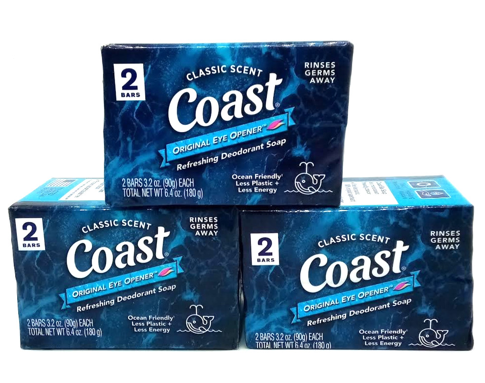 3-PACK Coast Classic Scent Deodorant Soap 2count 6 Bars Total NEW