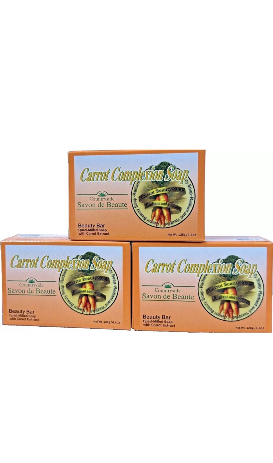 3-PACKS CARROT COMPLEXION SOAP BEAUTY BAR WITH CARROT OIL 4oz / 125g (each)