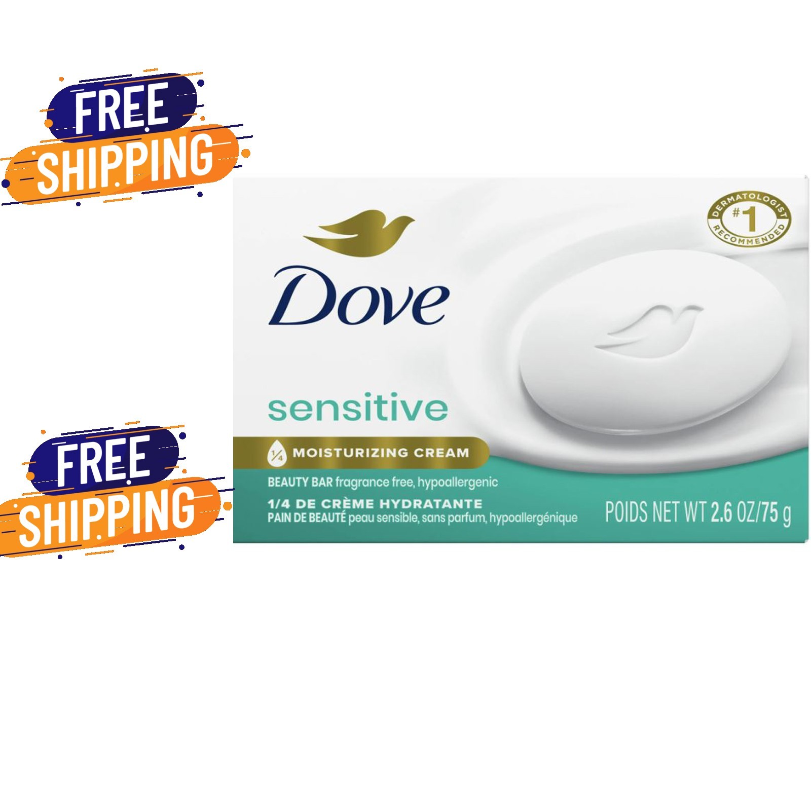 Dove Beauty Bar Soap for Women Sensitive Skin Fragrance Free and 2.6 oz