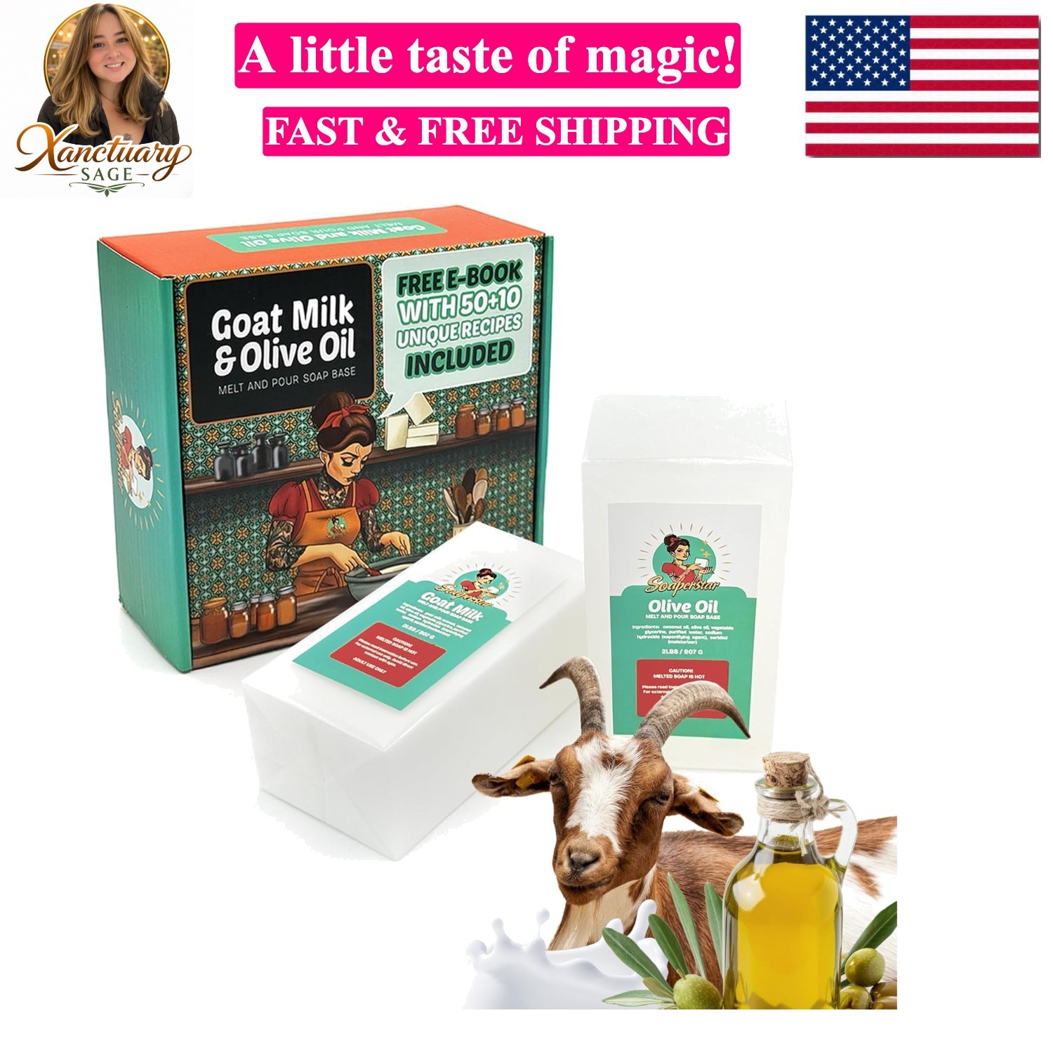 Olive Oil & Goat Milk Melt and Pour Soap Base Kit with Free 50+10 Exclusive S…