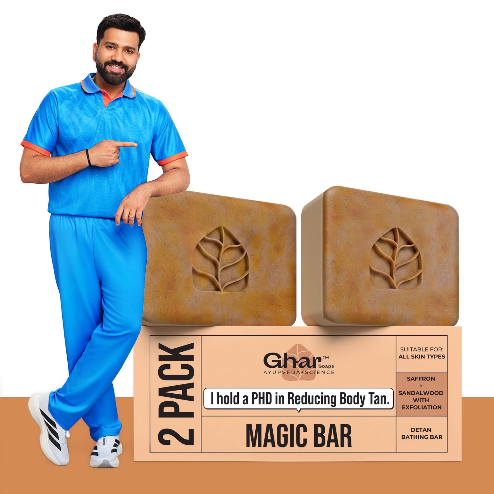 Ghar Soaps Sandalwood & Saffron x2 | Handmade | Skin Brightening | Paraben-Free