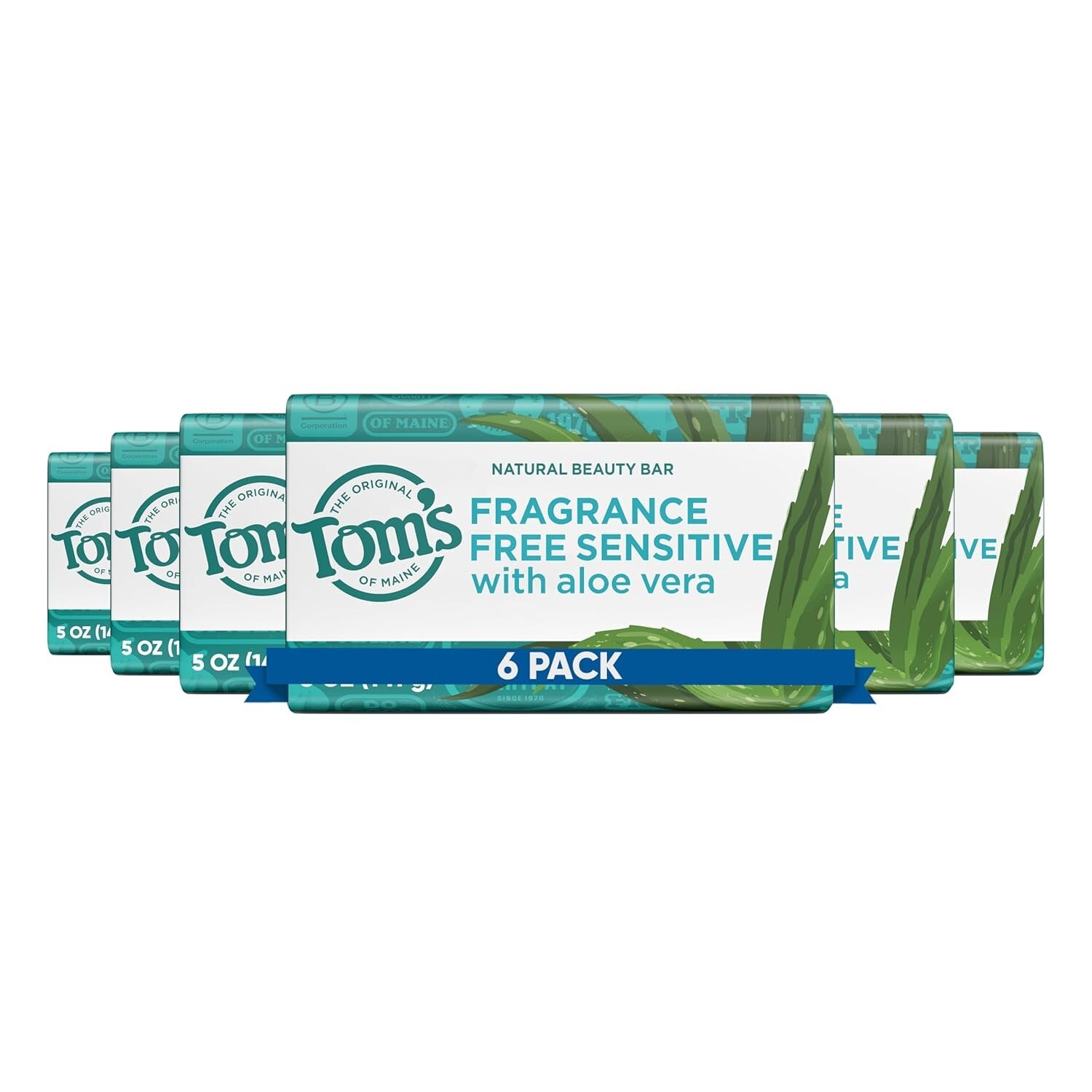 Tom’s of Maine Natural Beauty Bar Soap – Fragrance Free for Sensitive Skin, 6pk